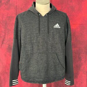 ADIDAS MEN'S GRAY & DARK GRAY HOODIE THREE -STRIPES ON THE CUFFS, L (LARGE)